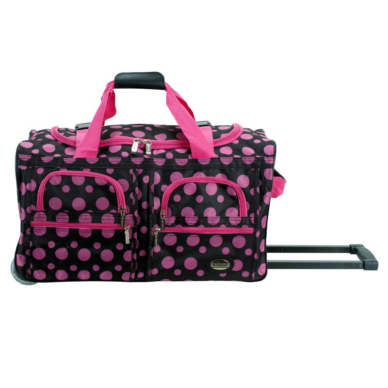 Rockland Rolling Duffel Bag, Black Pink Dot, 22" - Image 1